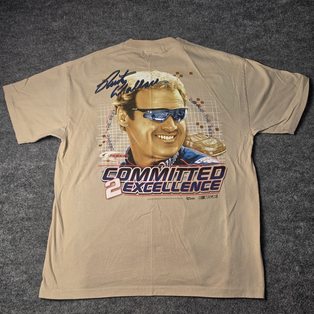 Chase Authentics Rusty Wallace NASCAR Shirt Mens Medium Tan Miller Lite Dodge #2